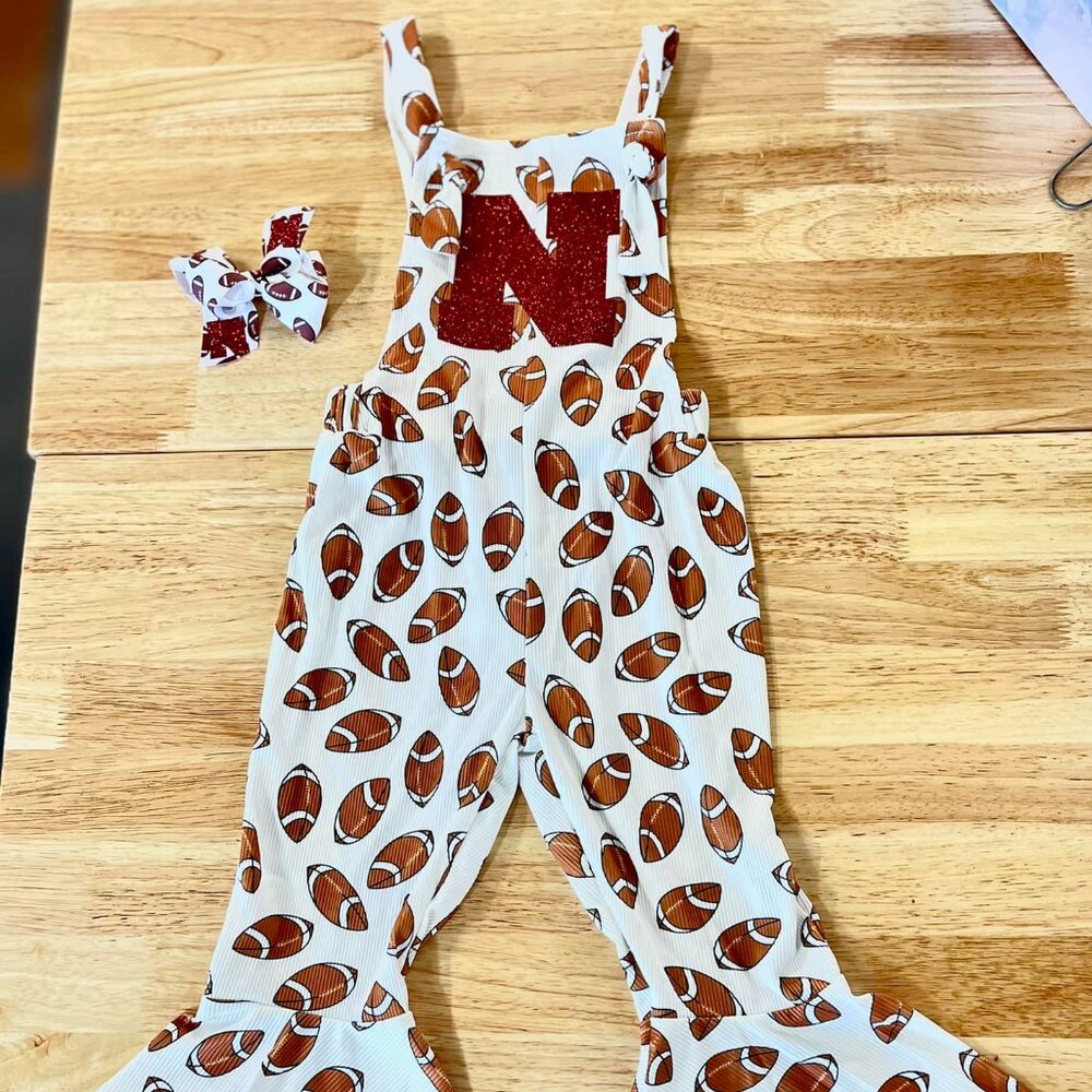 Toddler Football Husker Jumper with football bows